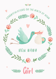 Baby girl stork card